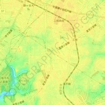 二和川の地形図、標高、地勢