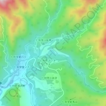 旭川治水ダムの地形図、標高、地勢