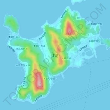 本島の地形図、標高、地勢
