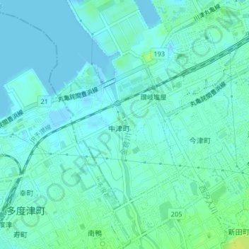 金倉川の地形図、標高、地勢