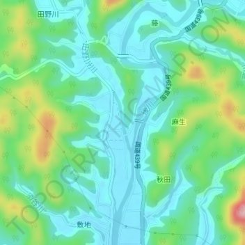 田野川の地形図、標高、地勢