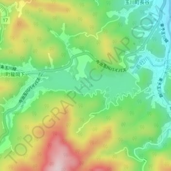 玉川湖の地形図、標高、地勢