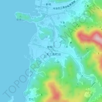 台本川の地形図、標高、地勢