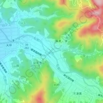 篠波川の地形図、標高、地勢