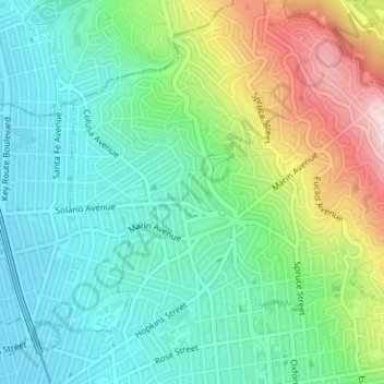 Contra Costa Rockの地形図、標高、地勢