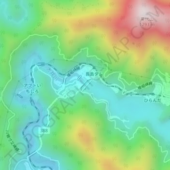 長島ダムの地形図、標高、地勢