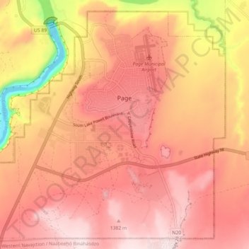 Page City Limitsの地形図、標高、地勢