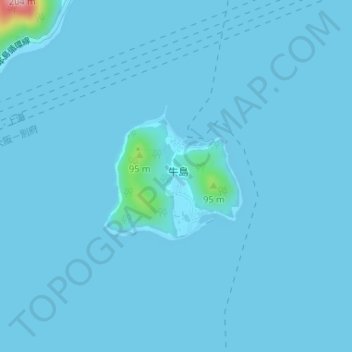 牛島の地形図、標高、地勢