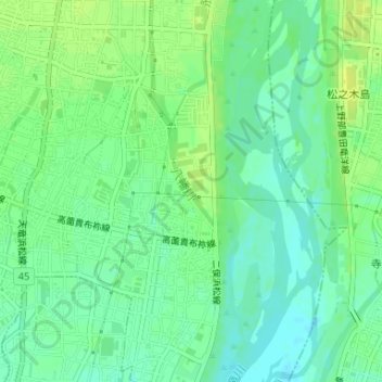 八幡川の地形図、標高、地勢