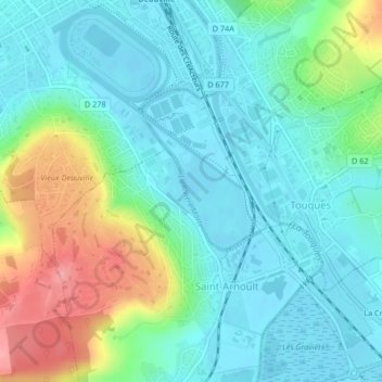 La Rivière Morteの地形図、標高、地勢