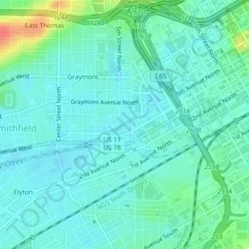 Valley Creekの地形図、標高、地勢