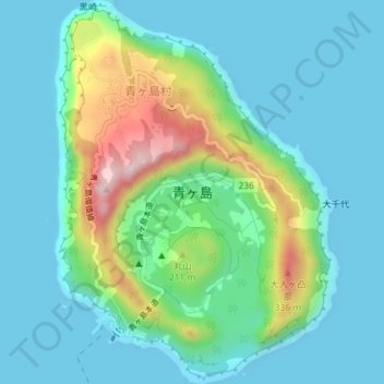 青ヶ島の地形図、標高、地勢