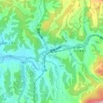 小里川の地形図、標高、地勢