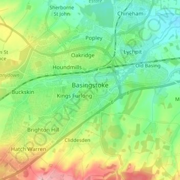 Basingstokeの地形図、標高、地勢