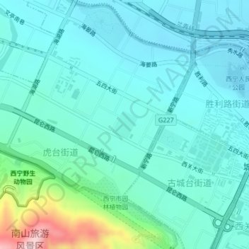 西宁南凉虎台遗址公园の地形図、標高、地勢