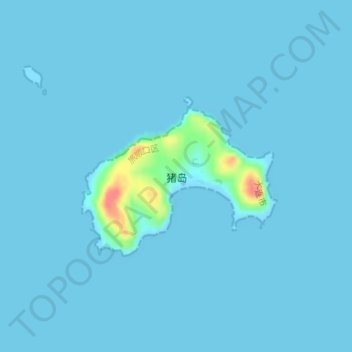 猪岛の地形図、標高、地勢