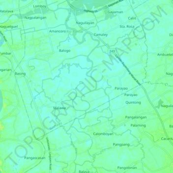 Agno Riverの地形図、標高、地勢