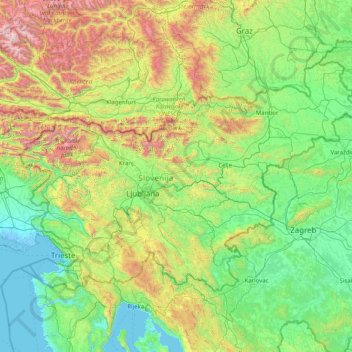 スロベニアの地形図 標高 起伏