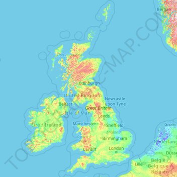 イギリスの地形図 標高 起伏