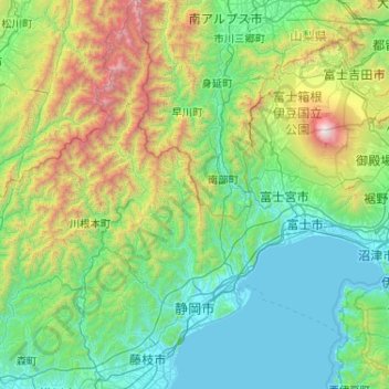 静岡市の地形図、標高、起伏