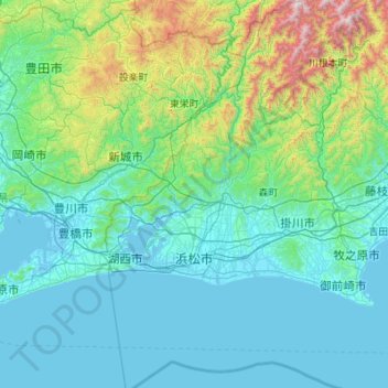 浜松市の地形図、標高、起伏