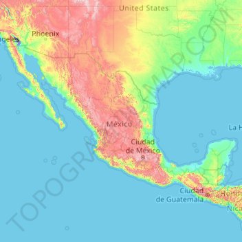メキシコの地形図、標高、起伏