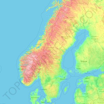スウェーデンの地形図 標高 起伏