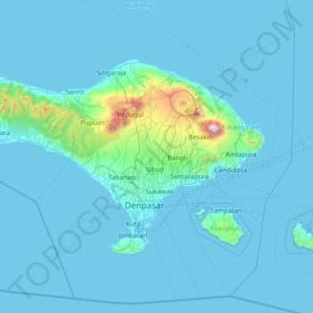 バリ島の地形図 標高 起伏